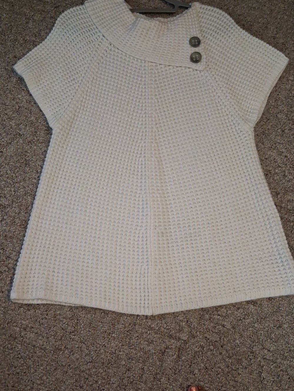 Worthington Cream Short-Sleeve Cowl Neck Sweater with Button Accents